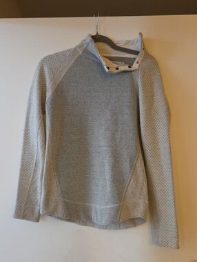 Prana Light Gray Button-Detail Cowl Turtleneck Sweater